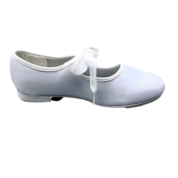 Toddlers Bow Tie White Tap Shoes Tyette Size 8.5 Recital Dance Class Leather New - Picture 2 of 8